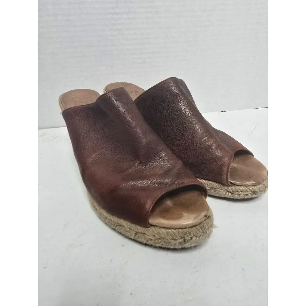Anthropologie Gaimo Brown Leather Espadrille Wedge Sandals
